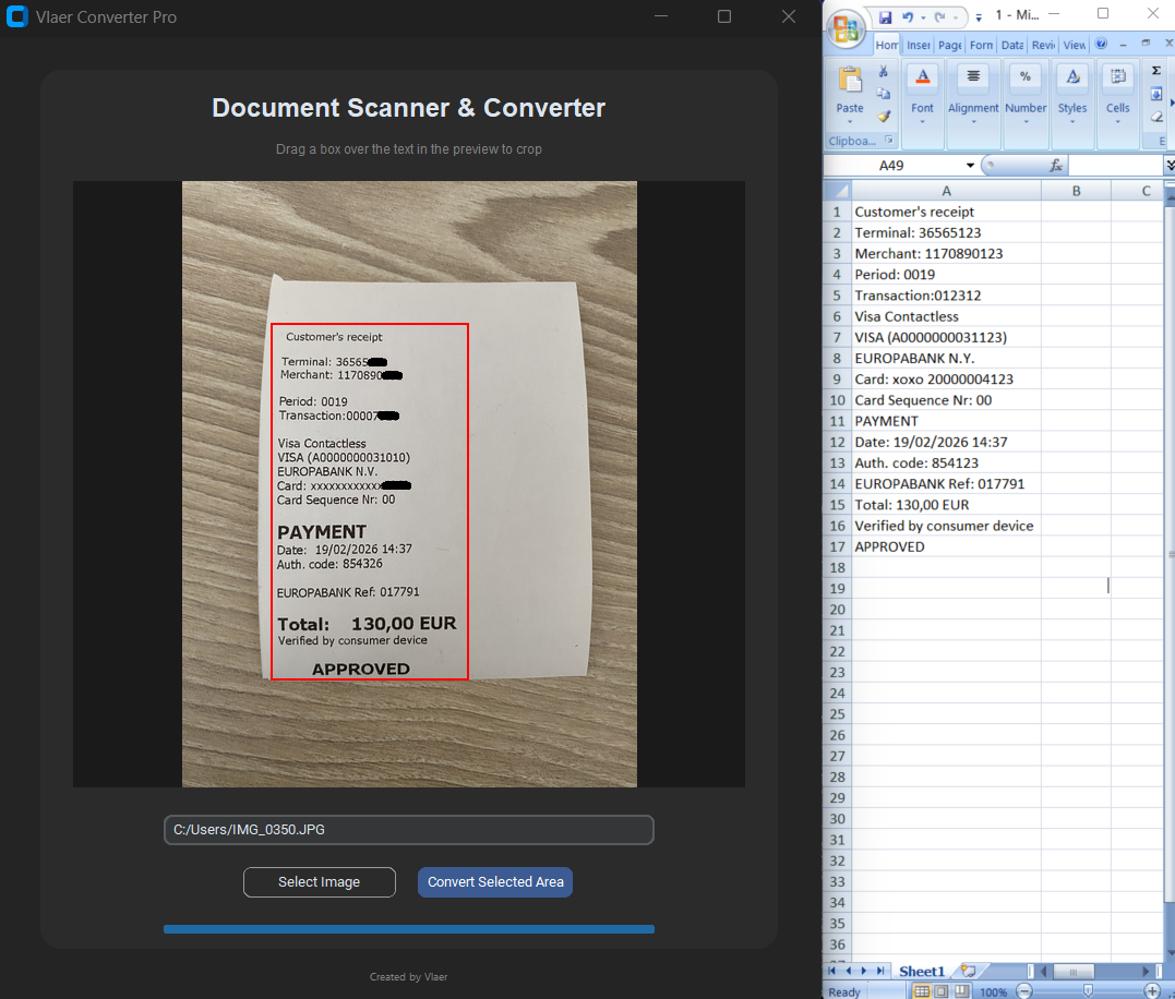 Vlaer Pdf to Excel Interface