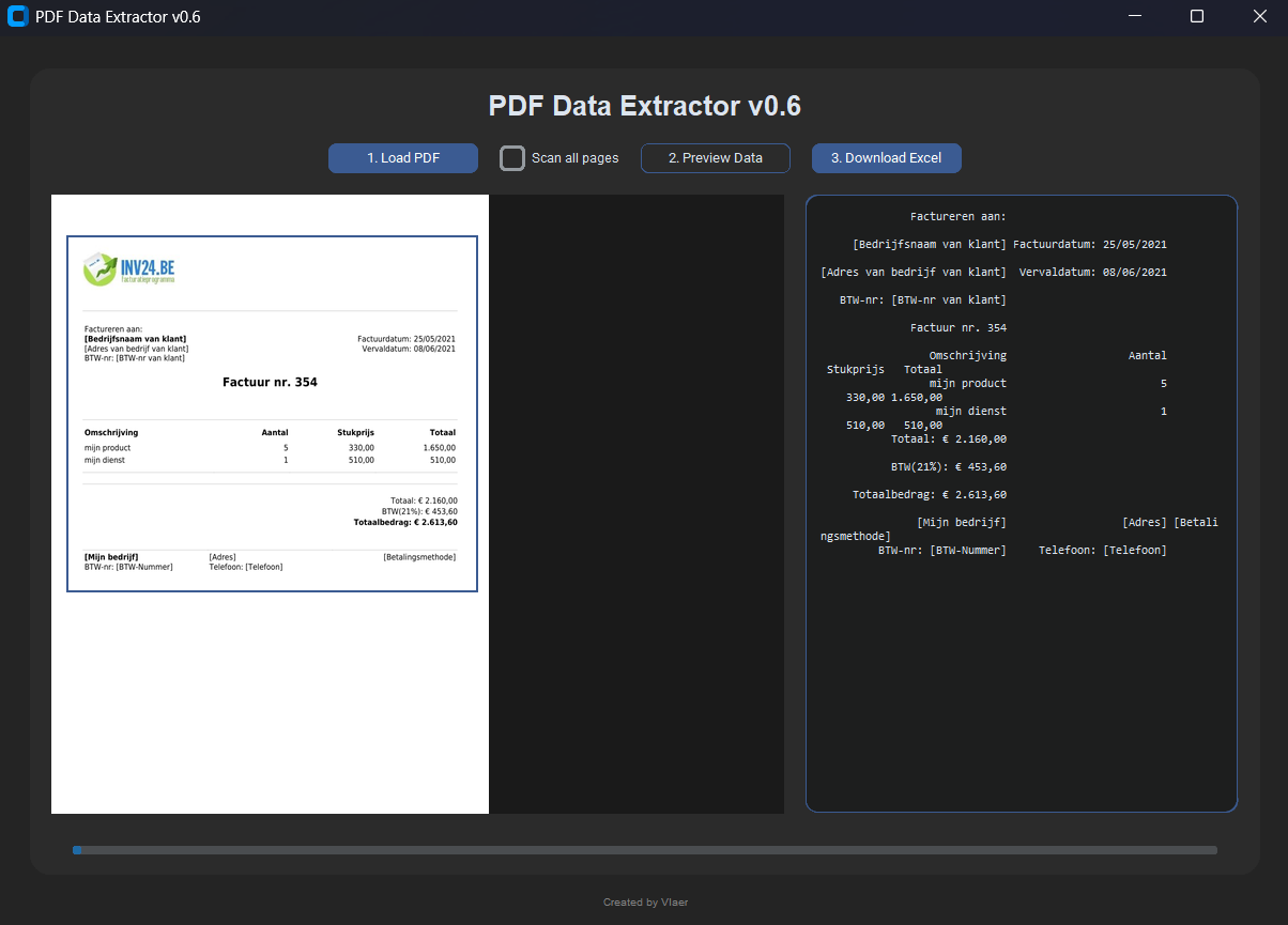 Vlaer Pdf to Excel Interface
